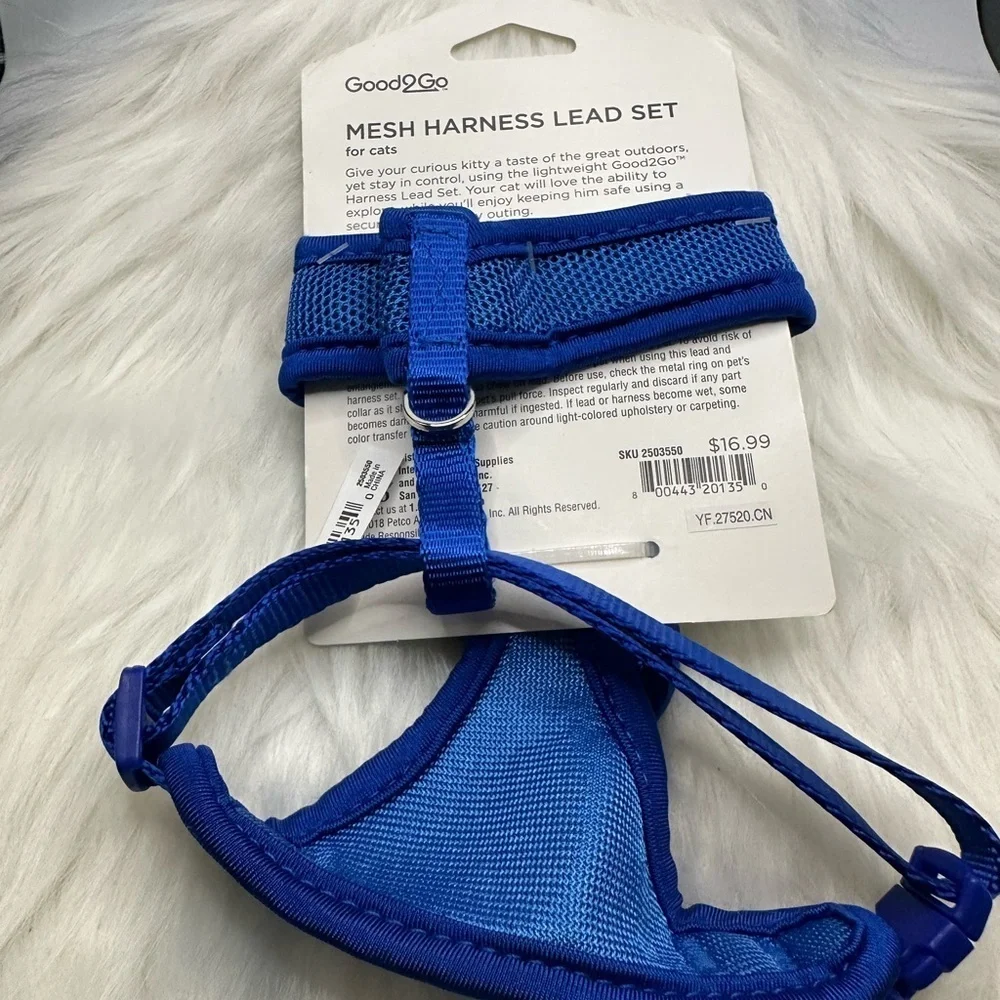 💜3/$15 Good2Go Blue Mesh Harness Lead Set for Cats